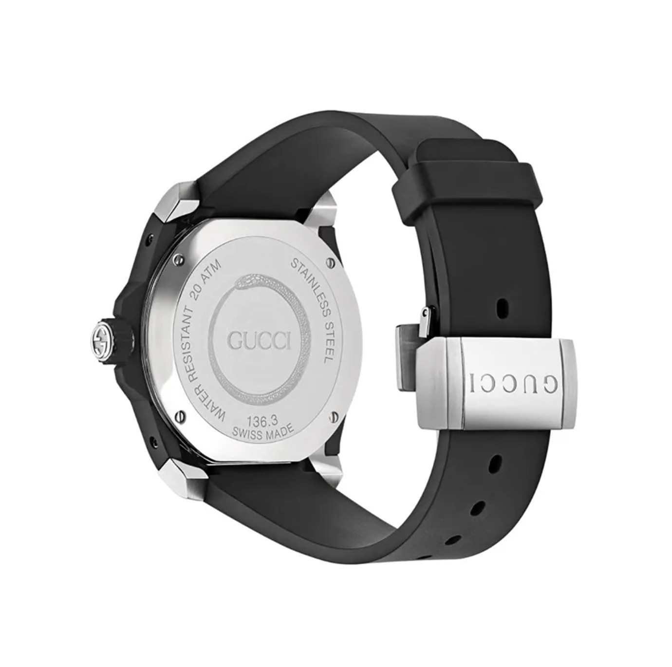 Gucci Dive King Snake Black Dial Rubber Strap Watch YA136323