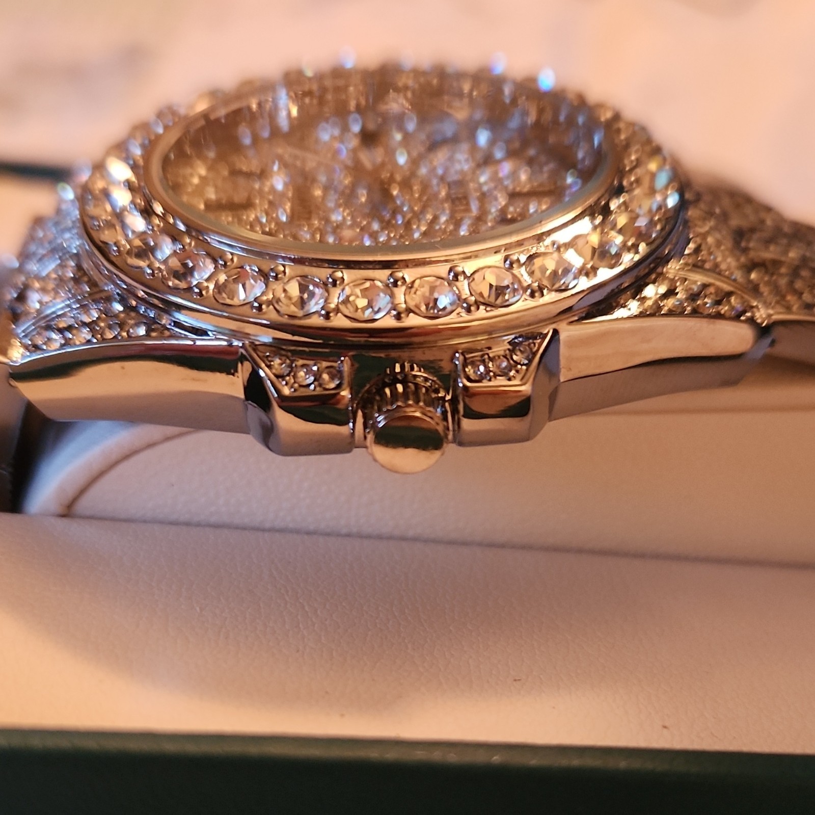 BIBI Luxury Quartz Analog Silver Tone Crystal Dial Date Metal Bracelet w/ Box