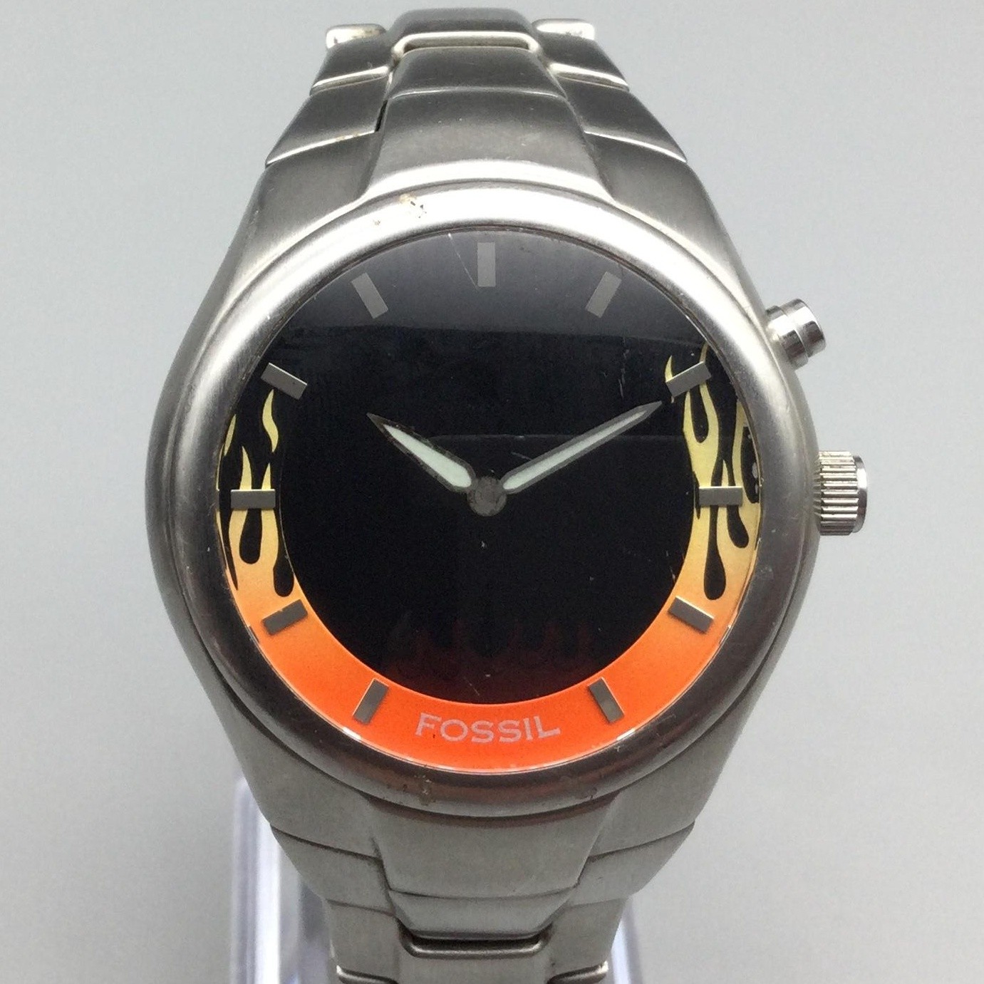 Fossil Big Tic Mens Watch 39mm Red Flame Animation JR-8115 New Battery 7″