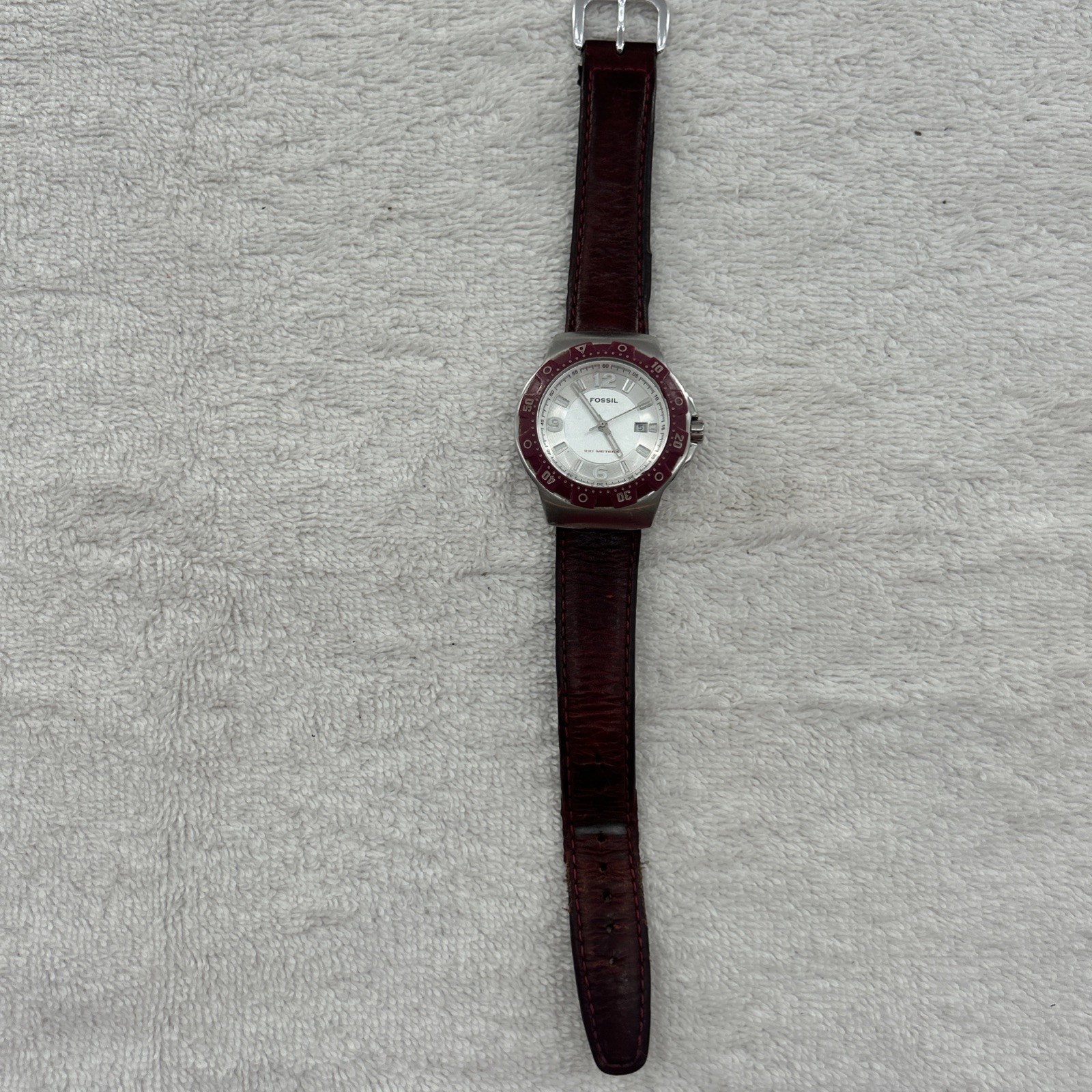 Fossil Blue Women’s Watch AM-4056 Brown Leather Band 100 Meters 330 Feet