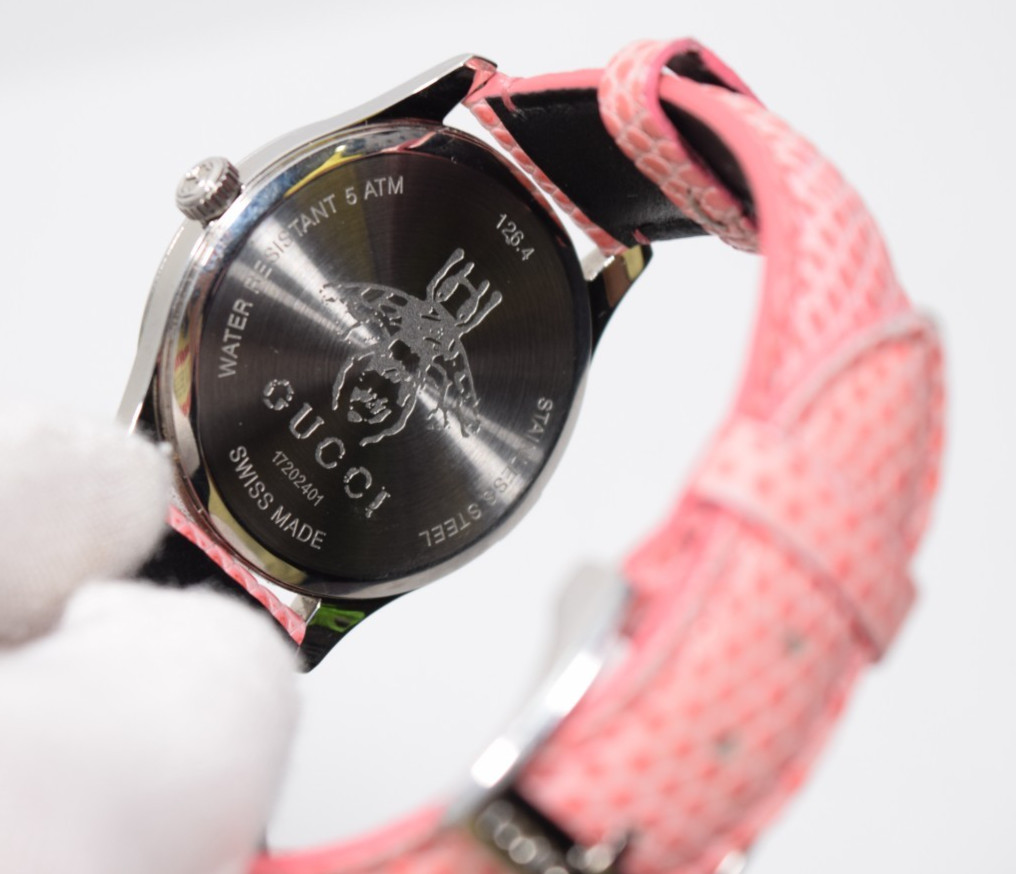 Gucci G-timeless Slim Black Moonphase Pink Leather Swiss Quartz Watch – 35mm