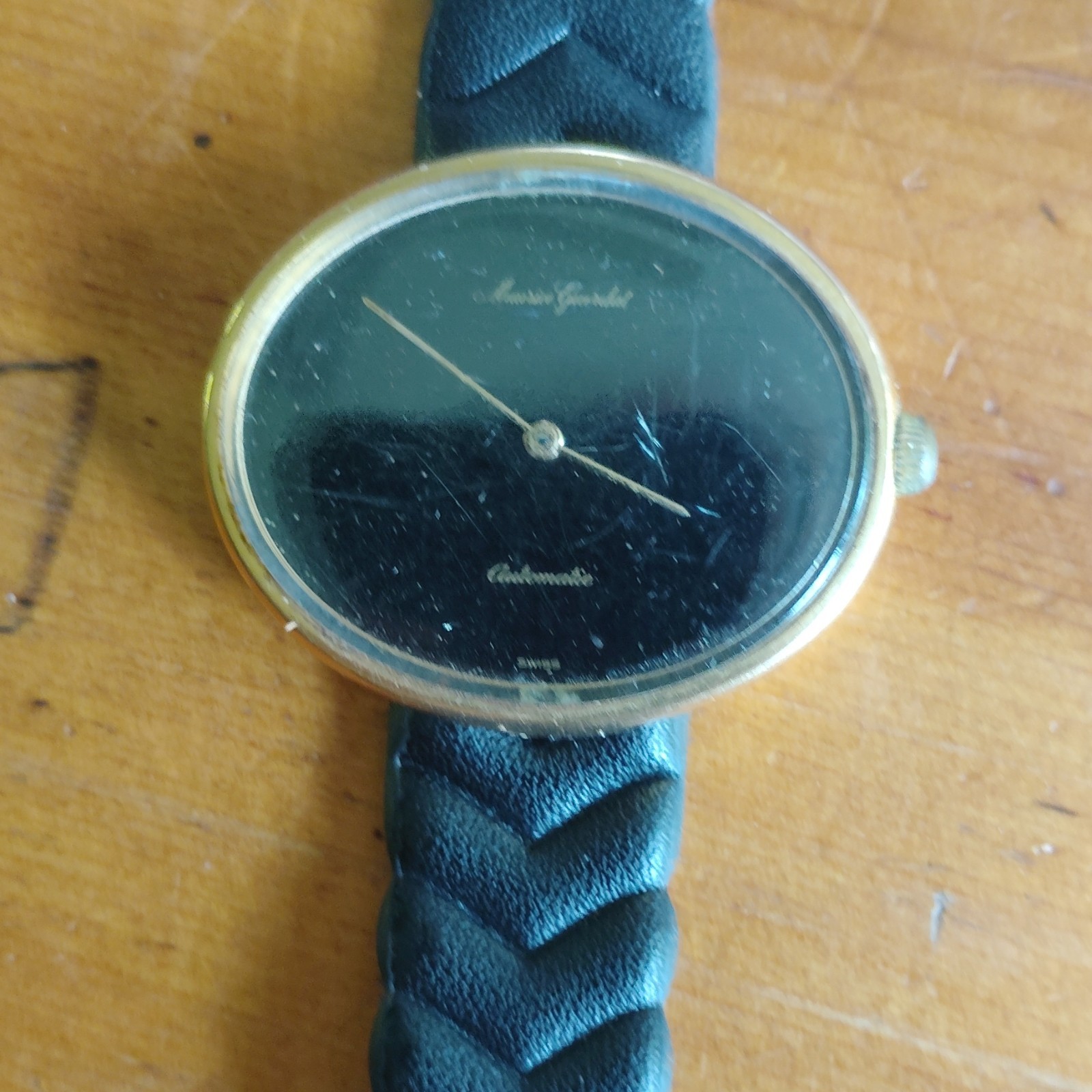 Alain Gerbault Clubmaster Quartz Watch Black Dial Gold-Tone Black Leather