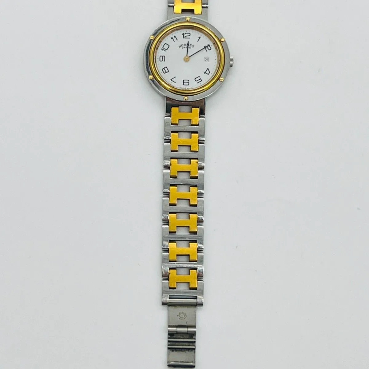 HERMES Clipper Watch White Dial Silver x Gold Combination Color Battery Replaced