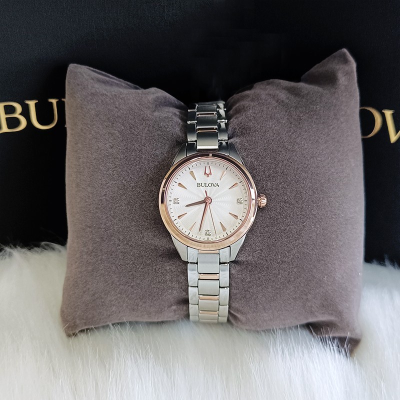 Bulova 98P200 Lady Sutton White&Rose Gold Diamond Quartz Women’s New Watch 28mm