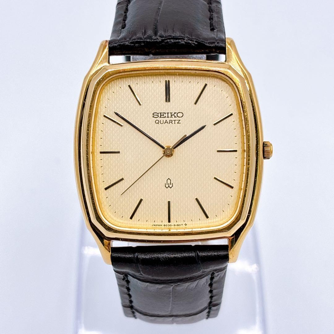 SEIKO 6030-5190 Gold Dial Square Quartz Dress Watch 1990 Working