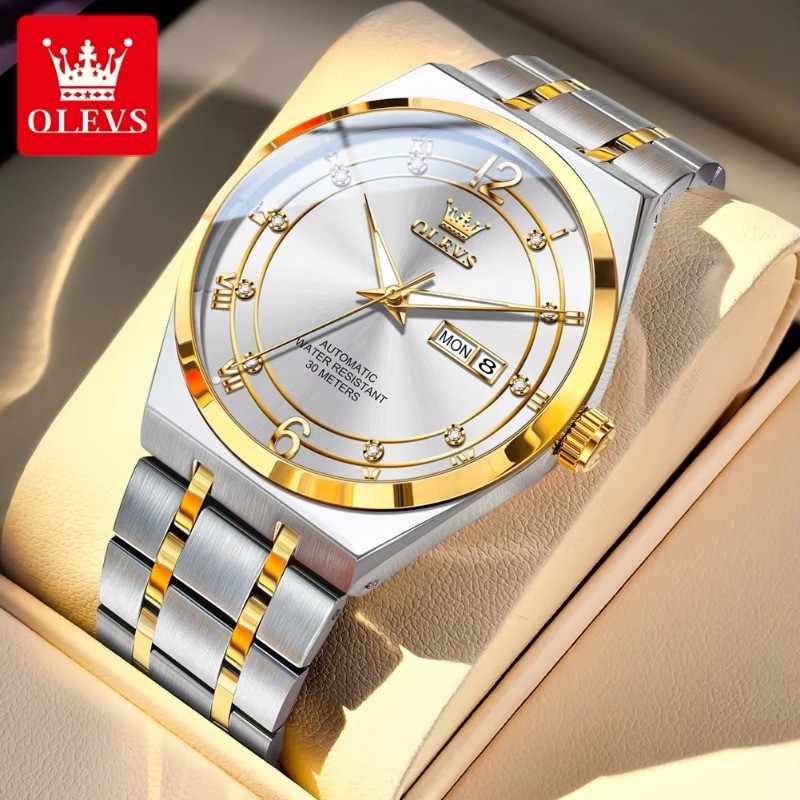 OLEVS Men Automatic Mechanical Watch Stainless Steel Luminous Date Display Watch