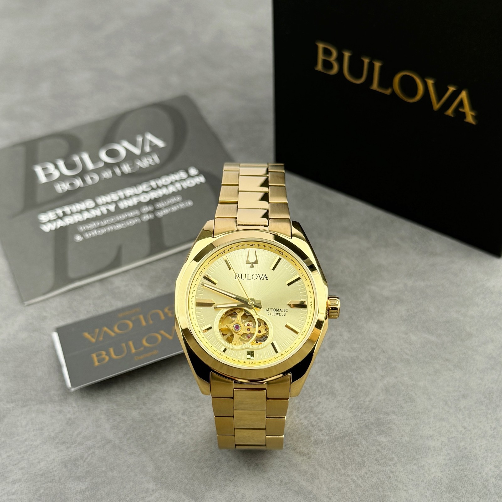 Bulova Men’s Surveyor Classic Automatic 39mm Gold Tone dial Watch 97A182