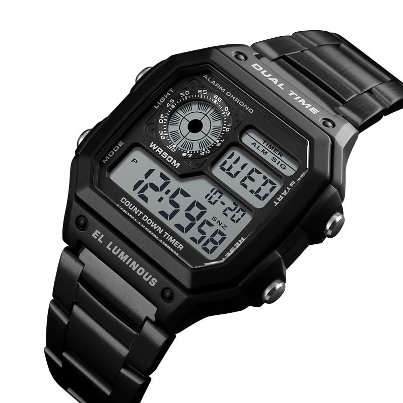Men’s Digital MultiFunction Watches 2 Time Alarm Stopwatch Countdown Backligh…