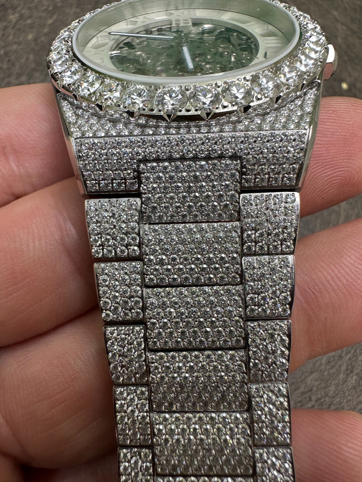 35.5ct MOISSANITE Automatic Skeleton Watch Mens Real Iced Hip Hop Passes Tester