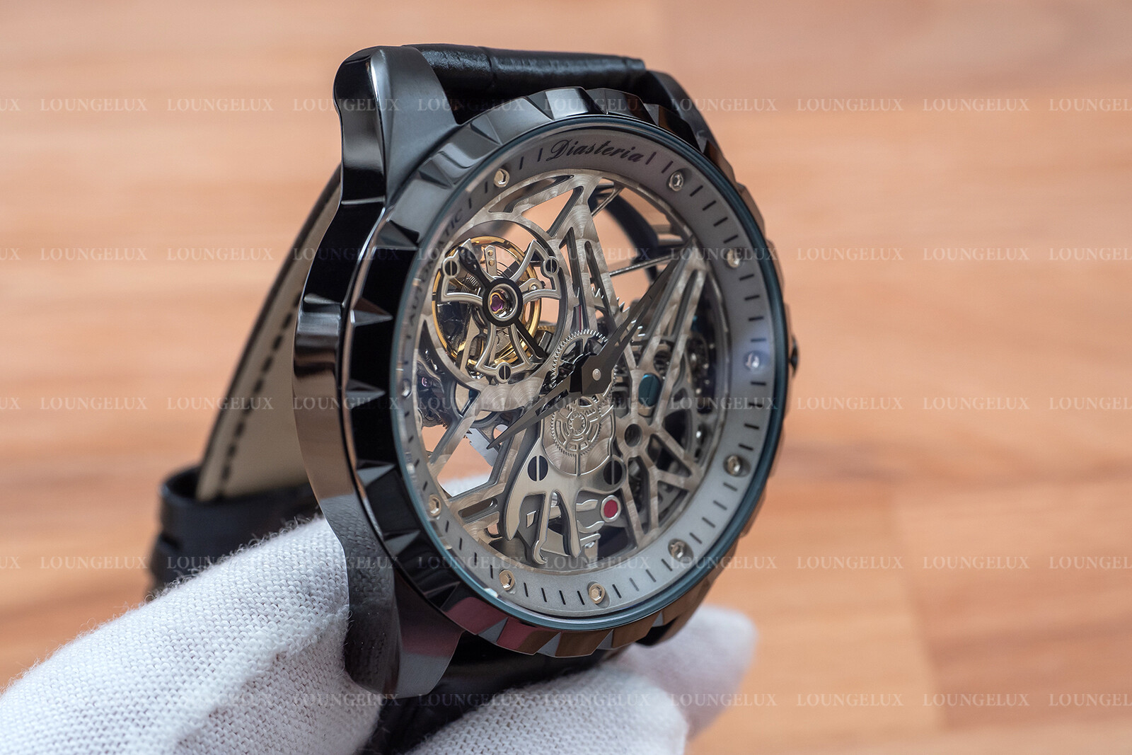 Mens Skeleton Automatic Mechanical Watch – Black Grey Dial Black Leather Strap