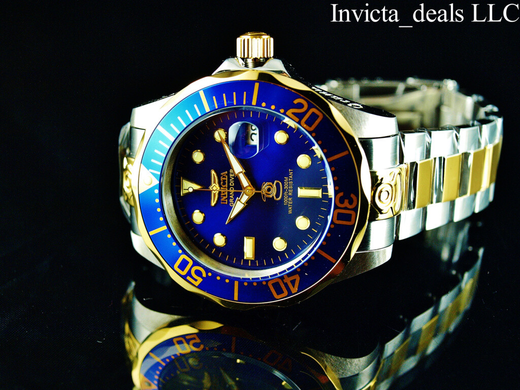 Invicta Men’s 47mm GRAND DIVER Automatic Blue Dial Gold Plated Two Tone SS Watch