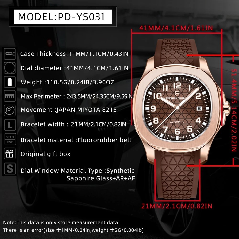 Men’s Automatic Mechanical Watch Miyota Movement Sapphire Glass 100M Waterproof