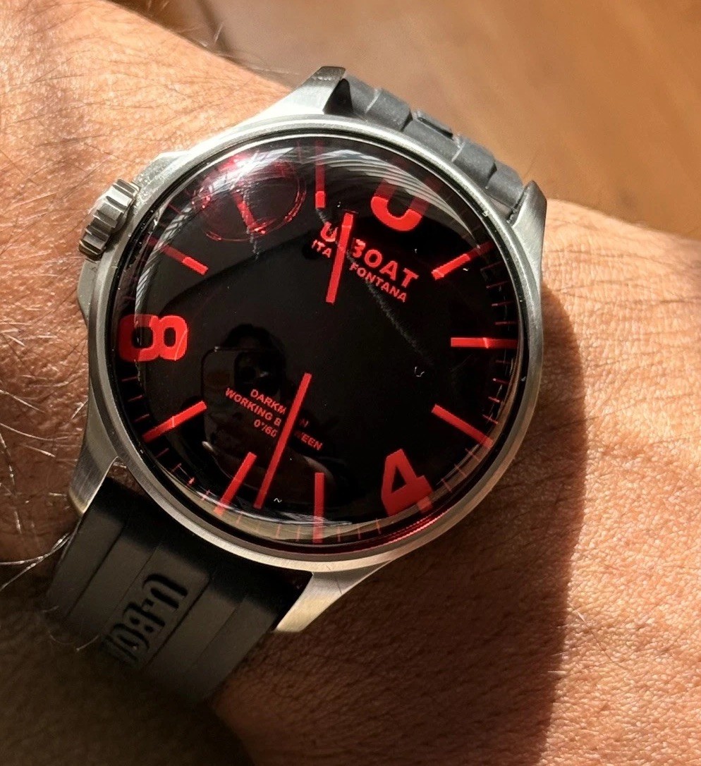 Rare U-Boat Darkmoon 44mm Ss Red Swiss Watch Limited Khaki Field U-65 PRX Diver