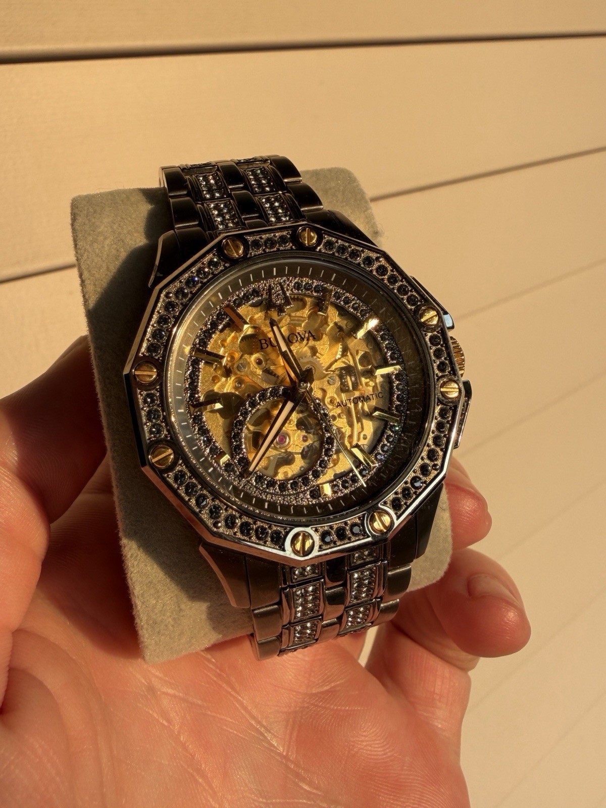 Bulova 98A203 Modern Automatic Skeleton Black IP Crystal Men’s Watch 42mm