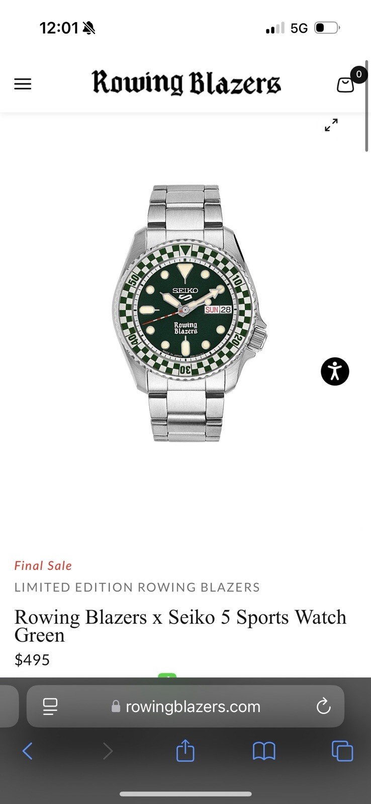 Seiko 5 Sports x Rowing Blazers Limited Edition Auto 100m Green Dial SS