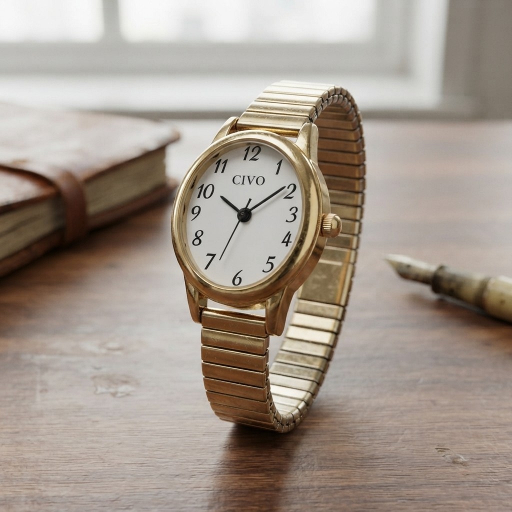 Dainty Gold Watch for Women with Stretch Expansion Band – 3 ATM Water Resistant
