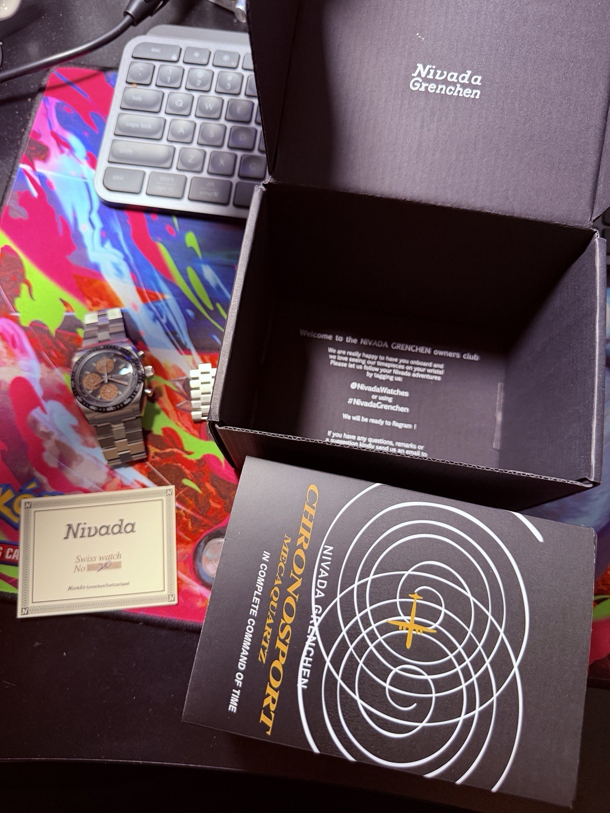 Nivada Grenchen Chronosport Mecaquartz Salmon #20 Limited Edition Box/warranty
