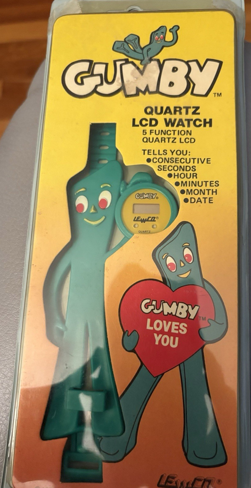 Vintage 1985 Gumby Quartz LCD Watch NOS Factory Sealed Lewco Prema Toy Co 80s