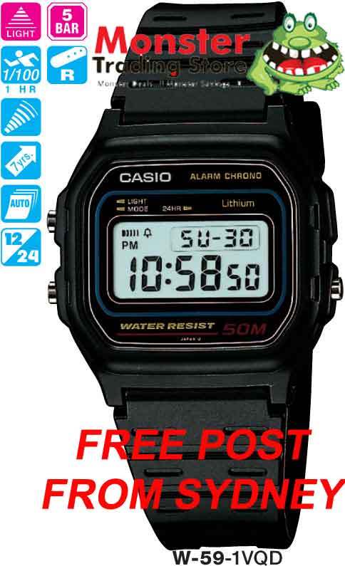 CASIO WATCH W-59-1V W59 W-59 50-METRES 12-MONTH WARRANTY