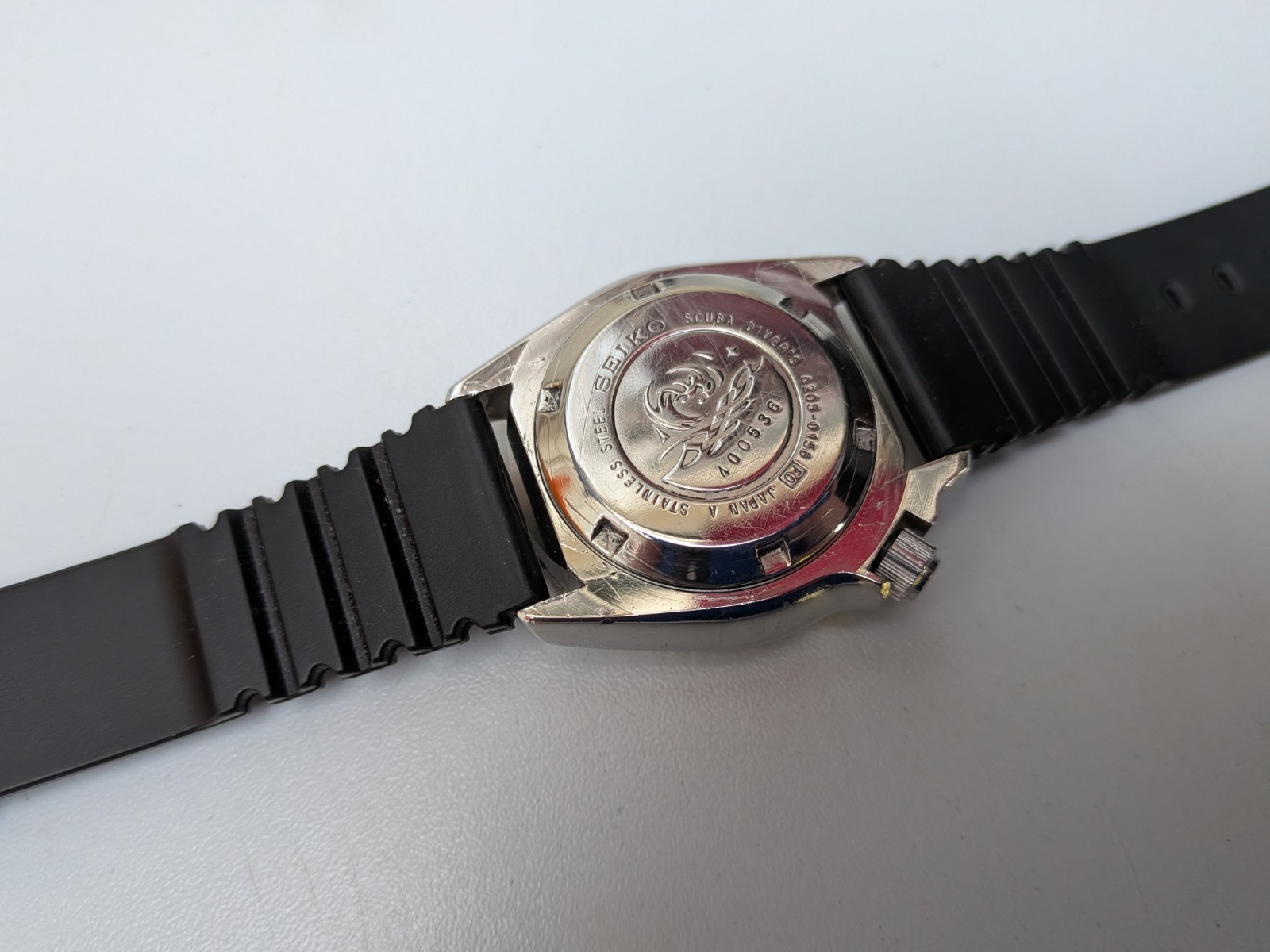 SEIKO Diver Automatic Watch Model 4205-015B Stainless Steel Silver Black Red