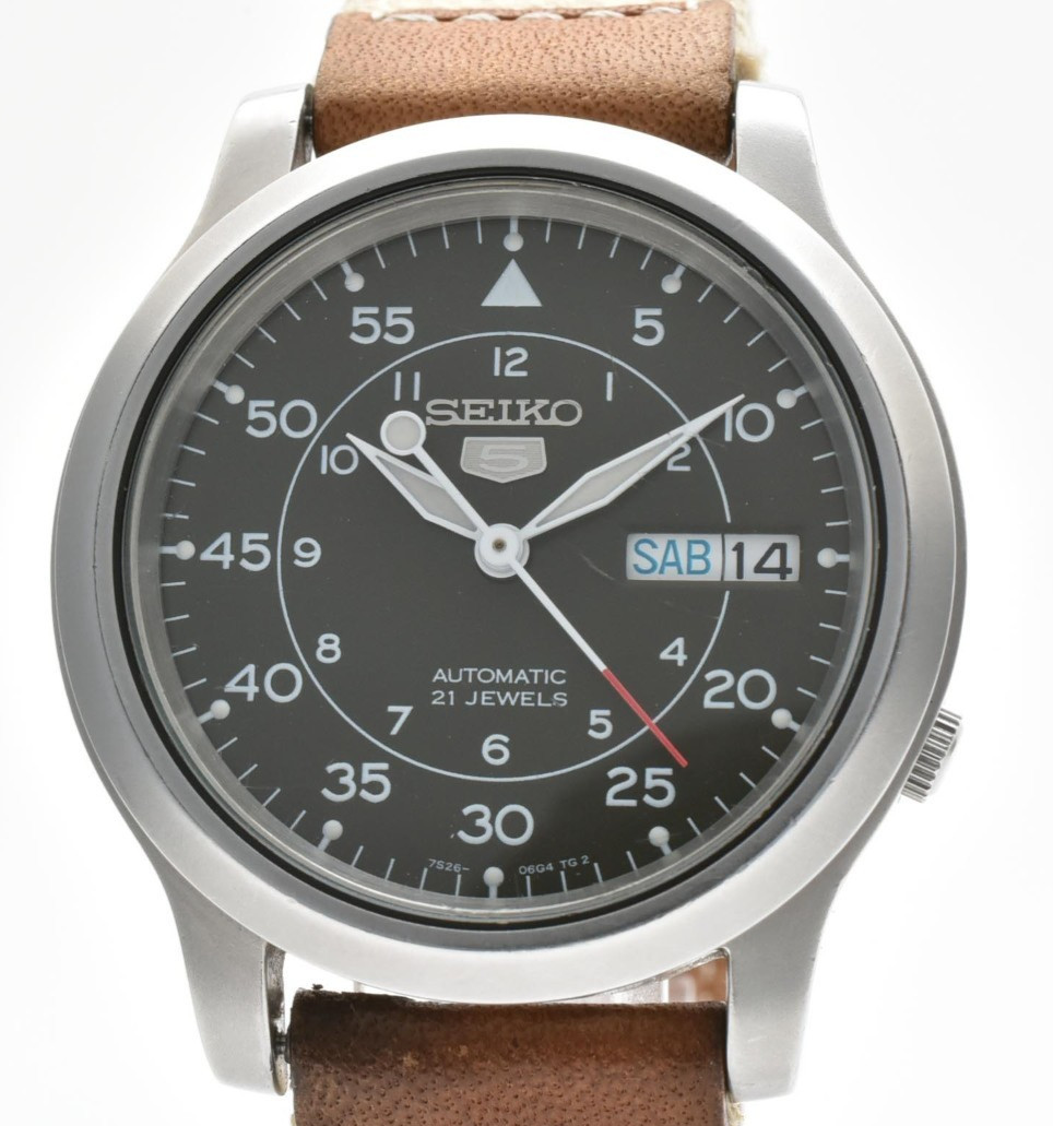 【EXC+5】Seiko 5 7S26-02J0 Military Green Dial Day/Date 37mm Men’s Watch Japan