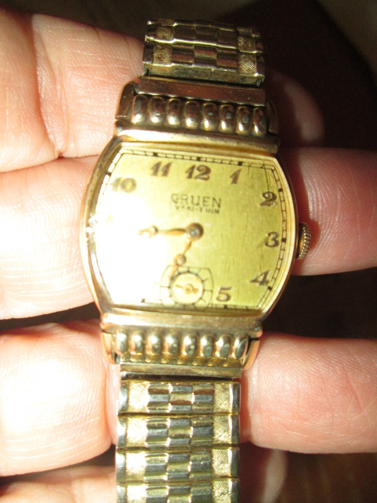 Vintage Gruen Mechanical Wristwatch, Gold, Speidel Band, Still Works!