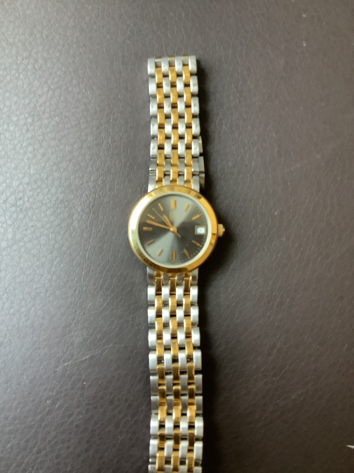 ESQ Movado Women’s Watch 25MM Black Dial Date Two Tone Band, New Battery
