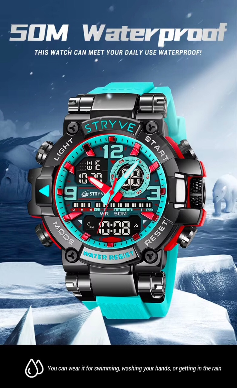 Men Oversize Waterproof Shock Resistant Digital Sport Dual Time WRIST WATCH 55mm