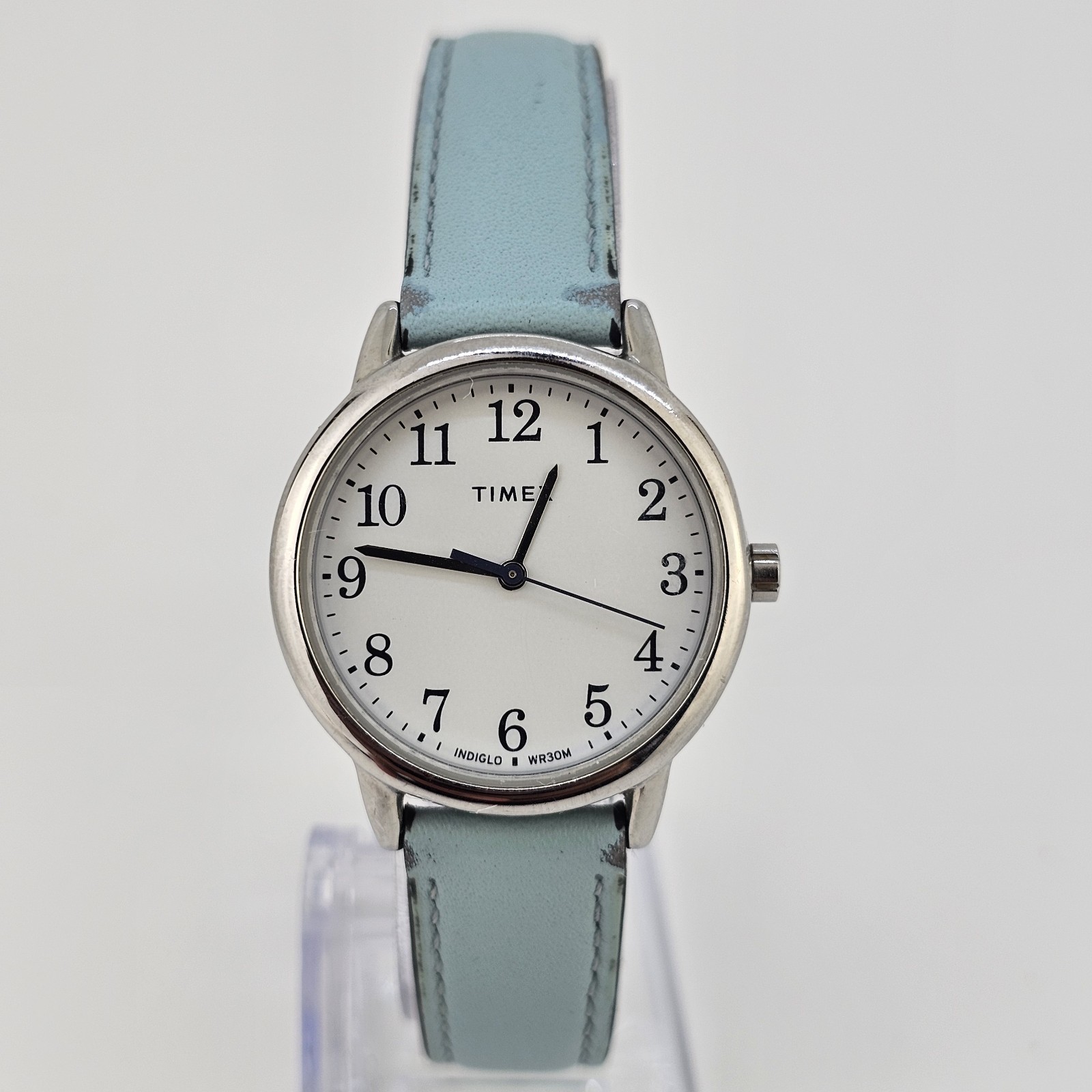 Timex Women’s Watch 30MM White Dial Blue Black Leather Bands New Battery