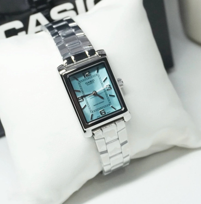 Casio LTP-1234DD-2A Women’s Tonneau Square Aqua Blue Dial Steel Watch New