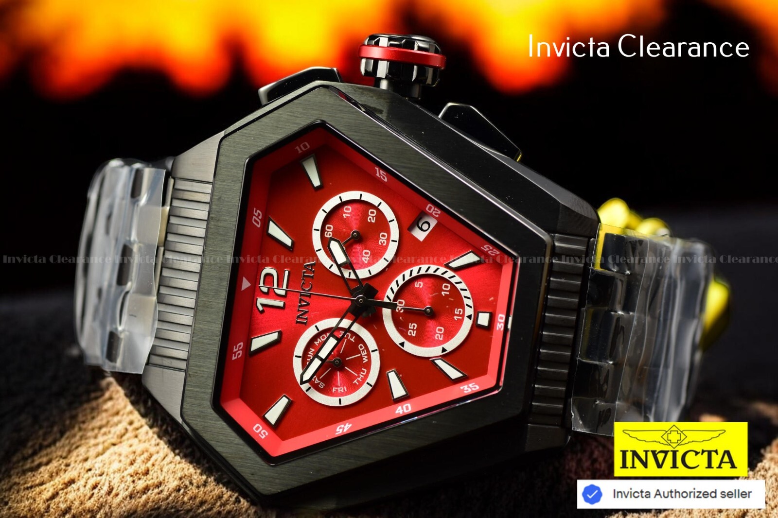 Invicta Speedway TRIANGLE Chronograph Swiss Date Quartz Red Dial Men Steel Watch