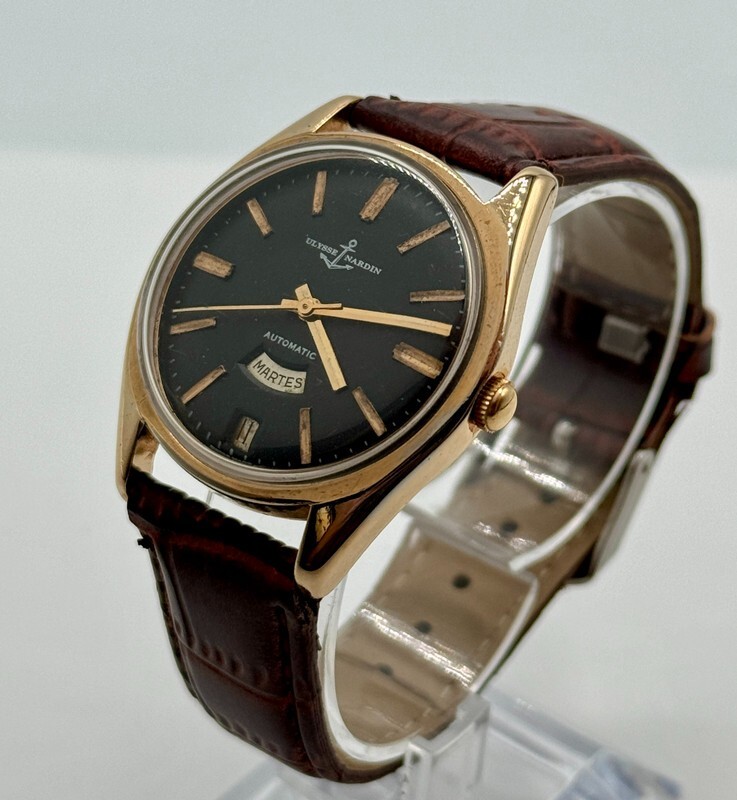 Vintage Ulysse Nardin 1950-60’s Automatic Day-Date Gold Plate, Black Dial, 34mm