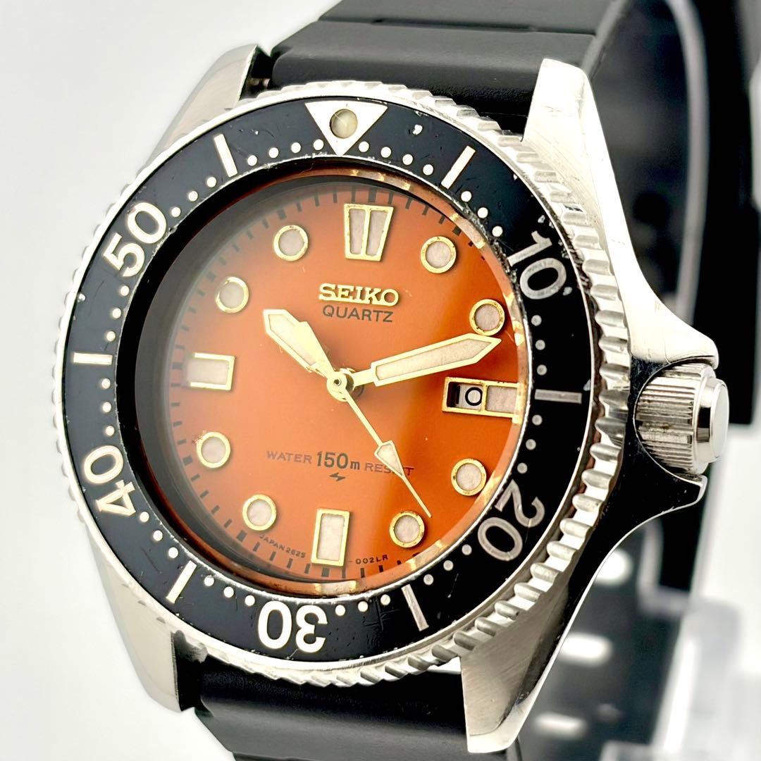 SEIKO Diver 150m 2625-0010 Orange Dial Quartz Mens Watch 1982