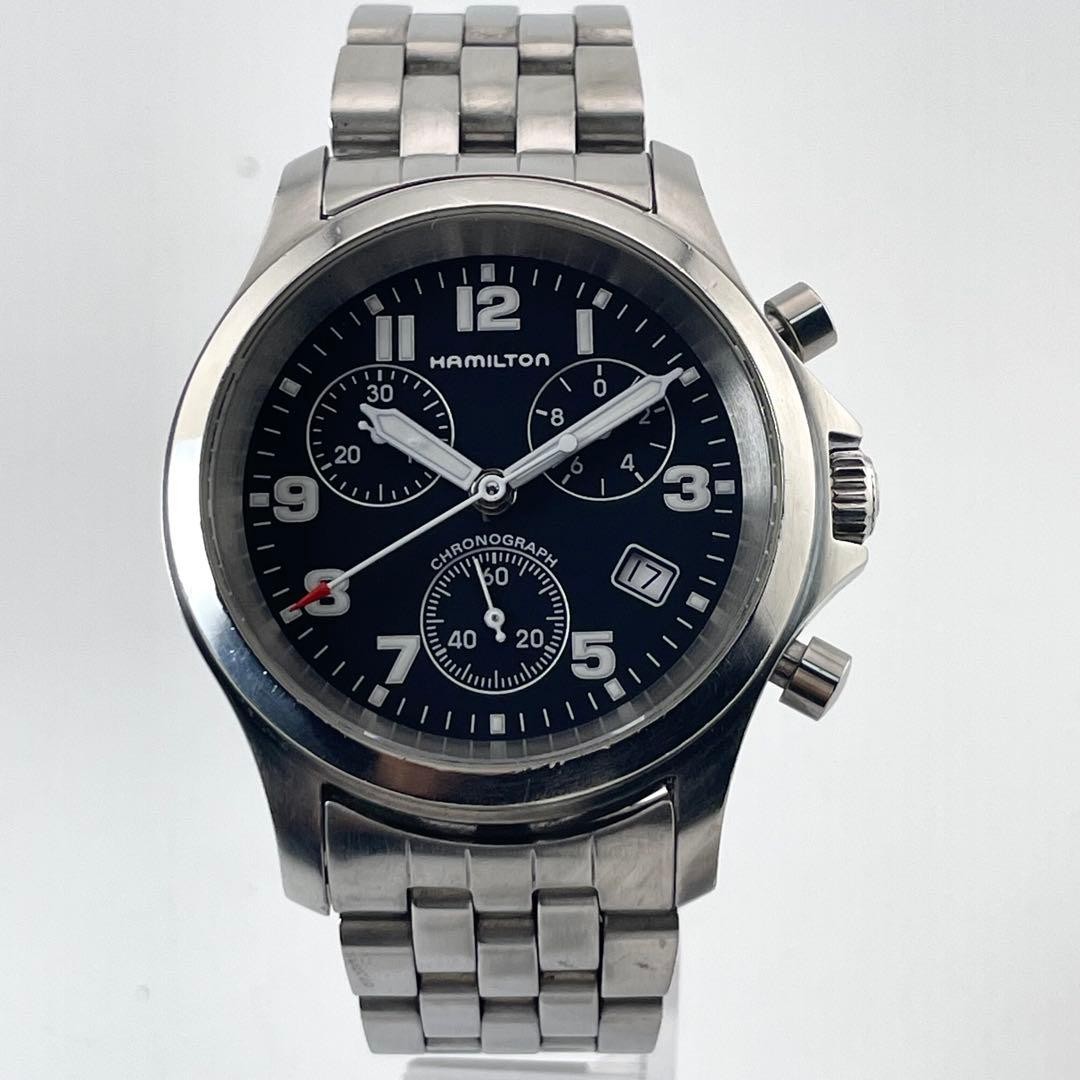 Hamilton Chronograph Date Quartz Working Watch 17cm 6.69in Black Dial 3832 Japan