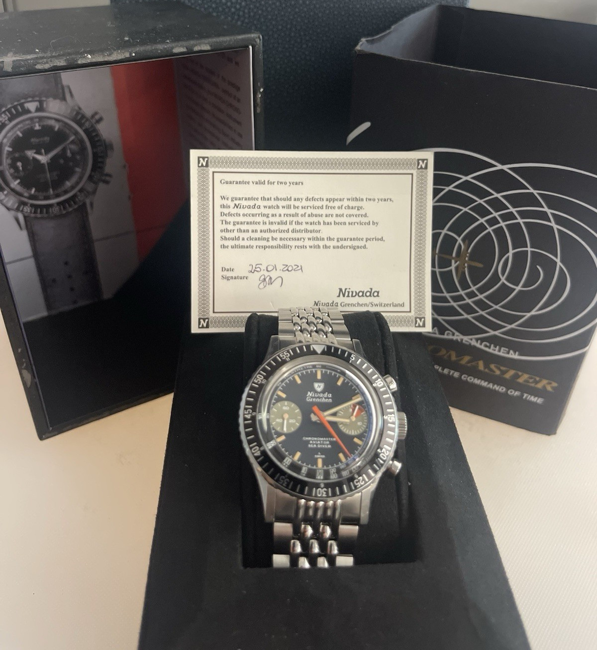 Nivada Grenchen Chronomaster Aviator Sea Diver Auto Chrono Swiss 38mm 200m