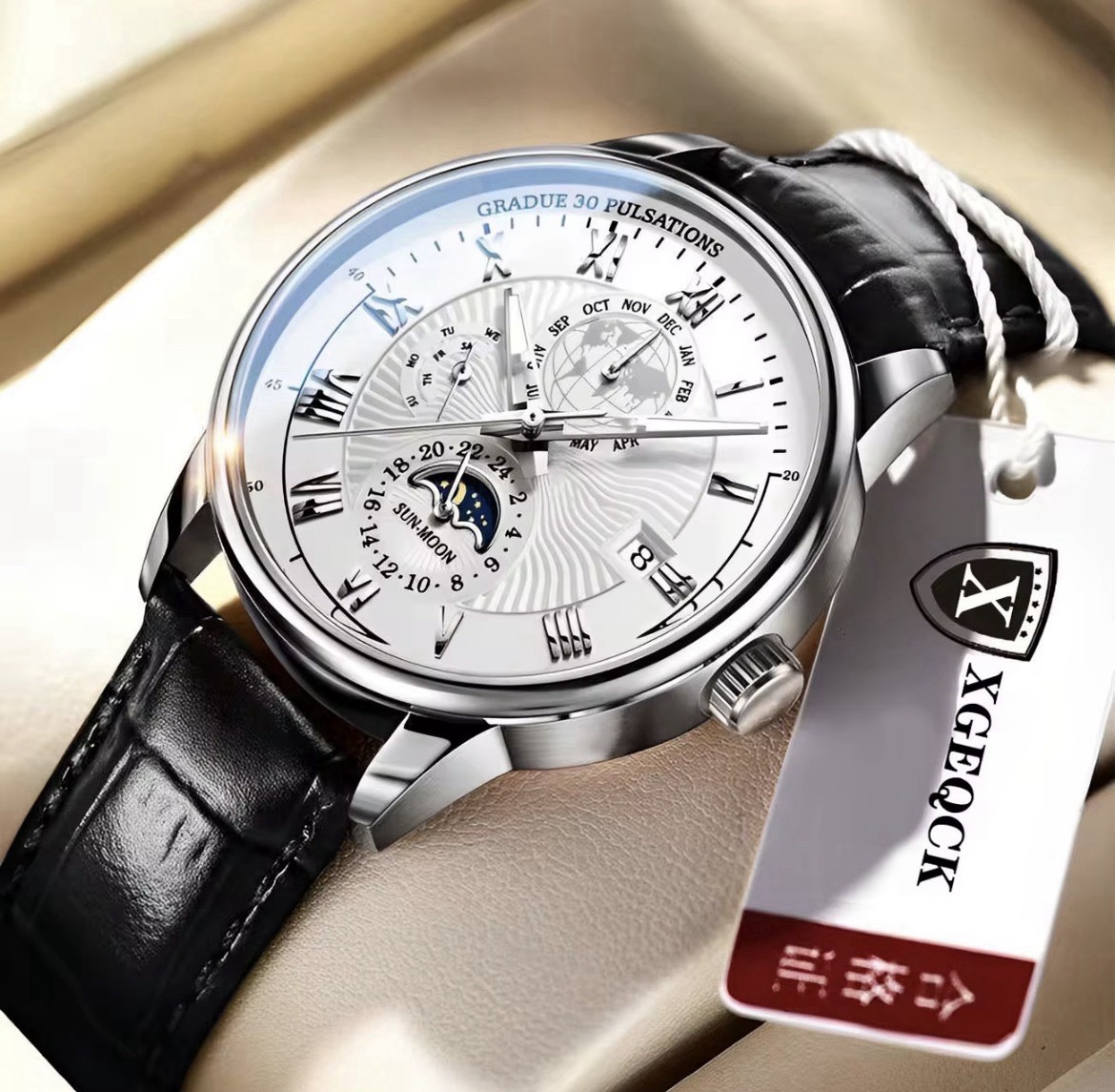 Men’s Leather Quartz Wristwatch Waterproof Luminous Sports Date Luxury