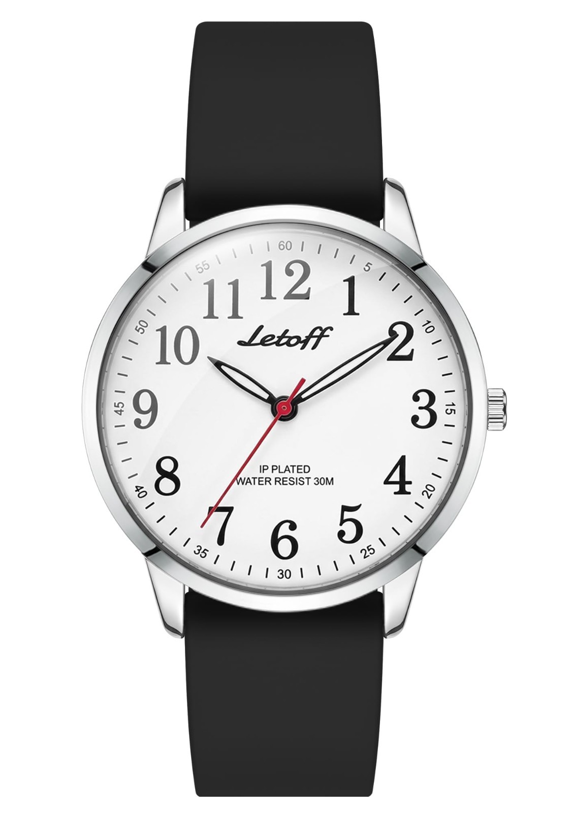 Classic Analog Watch – White Dial, Arabic Numerals, Non-Ticking, Exam Friendly,