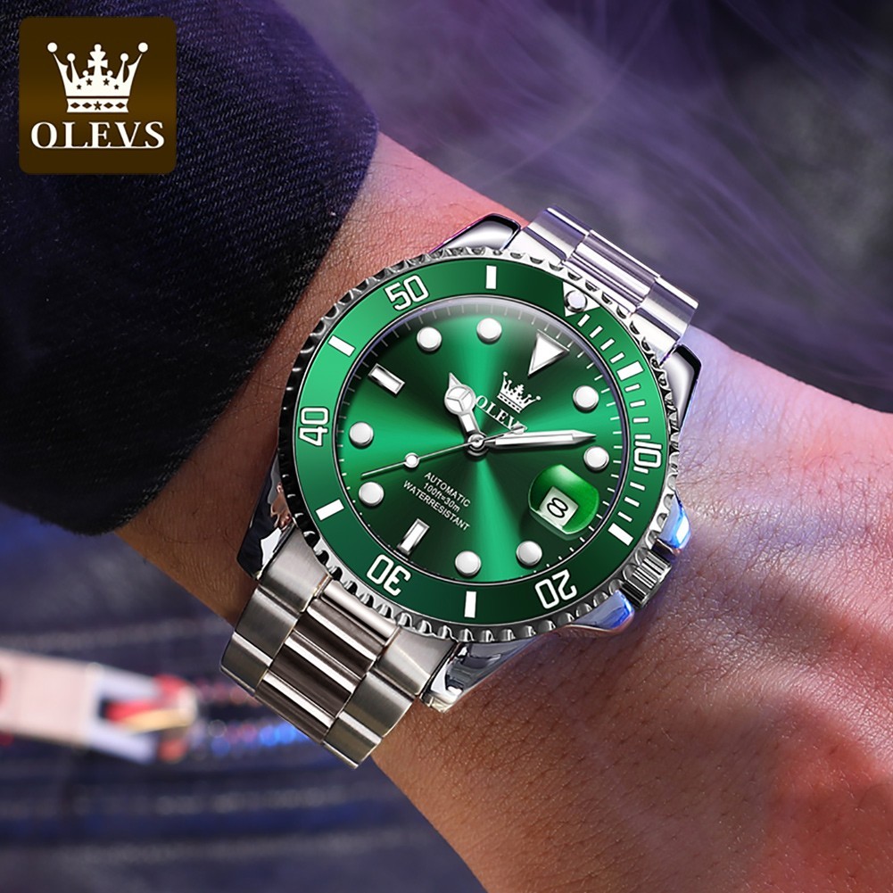 OLEVS Men’s Watch Automatic Mechanical, Stainless Steel Luminous Waterproof Date