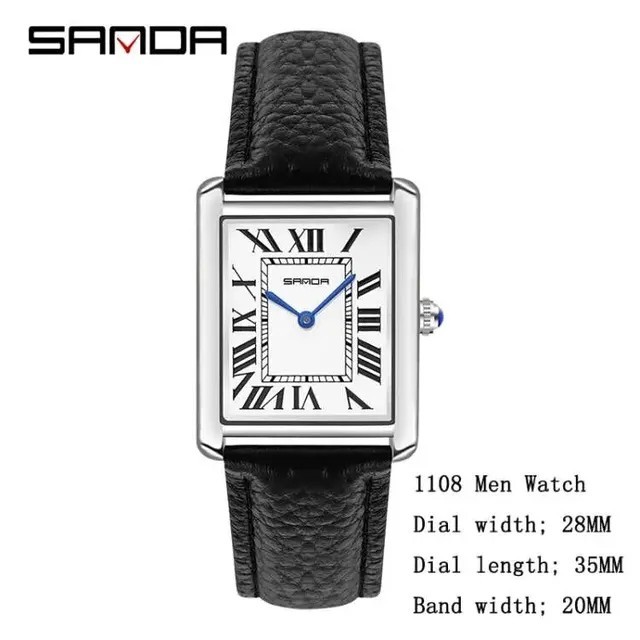 Sanda Watch Tank Style Men’s Quartz Stainless Steel Deployant Clasp NEW