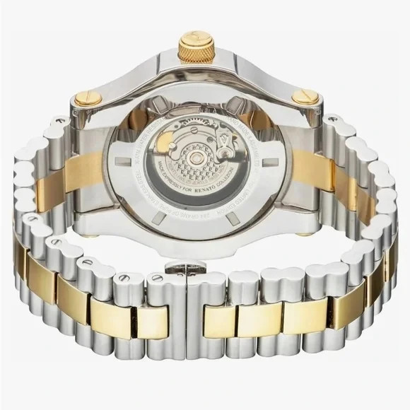 RENATO T-REX SWISS HAND MADE TIMEPIECE ETA2824 AUTO TWO TONE 18KT* GOLD SAPPHIRE