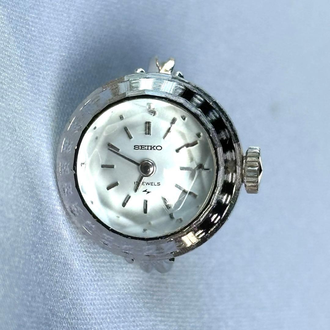 Rare Seiko Hand Wound Ring Watch Silver Dial Free Size Operational From Japan