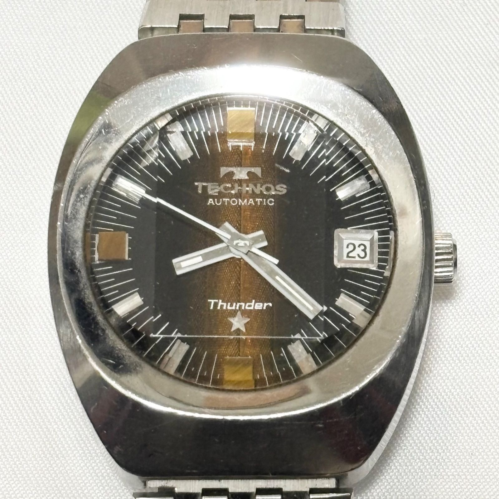 TECHNOS Thunder Watch Black Silver 18.0cm Case 4.2×3.7cm Date Japan