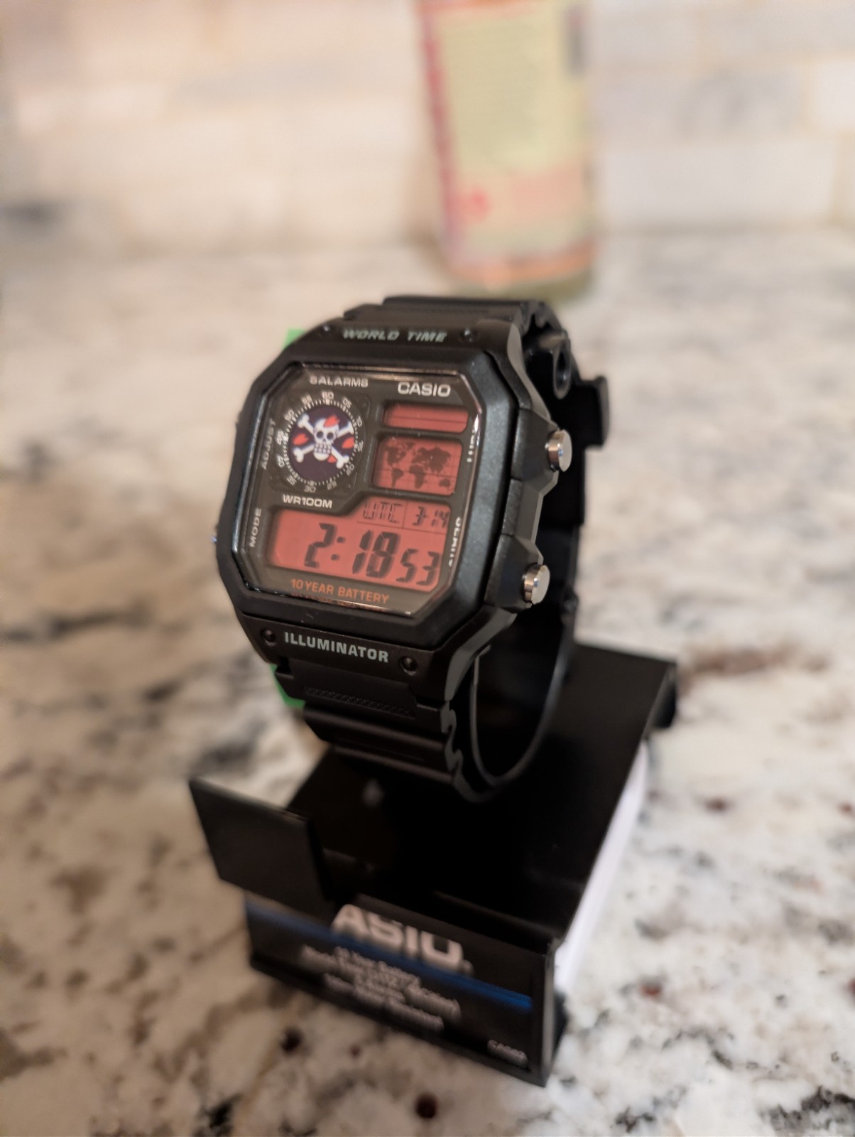 One Piece Chopper Inspired Mod CASIO AE-1200 Black Watch pink jolly roger