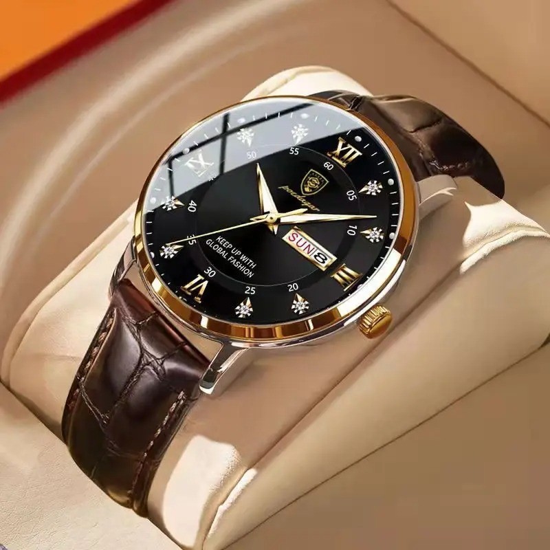 POEDAGAR Luxury Brand Men Watches Waterproof Luminous Leather Quartz Man Wristwa