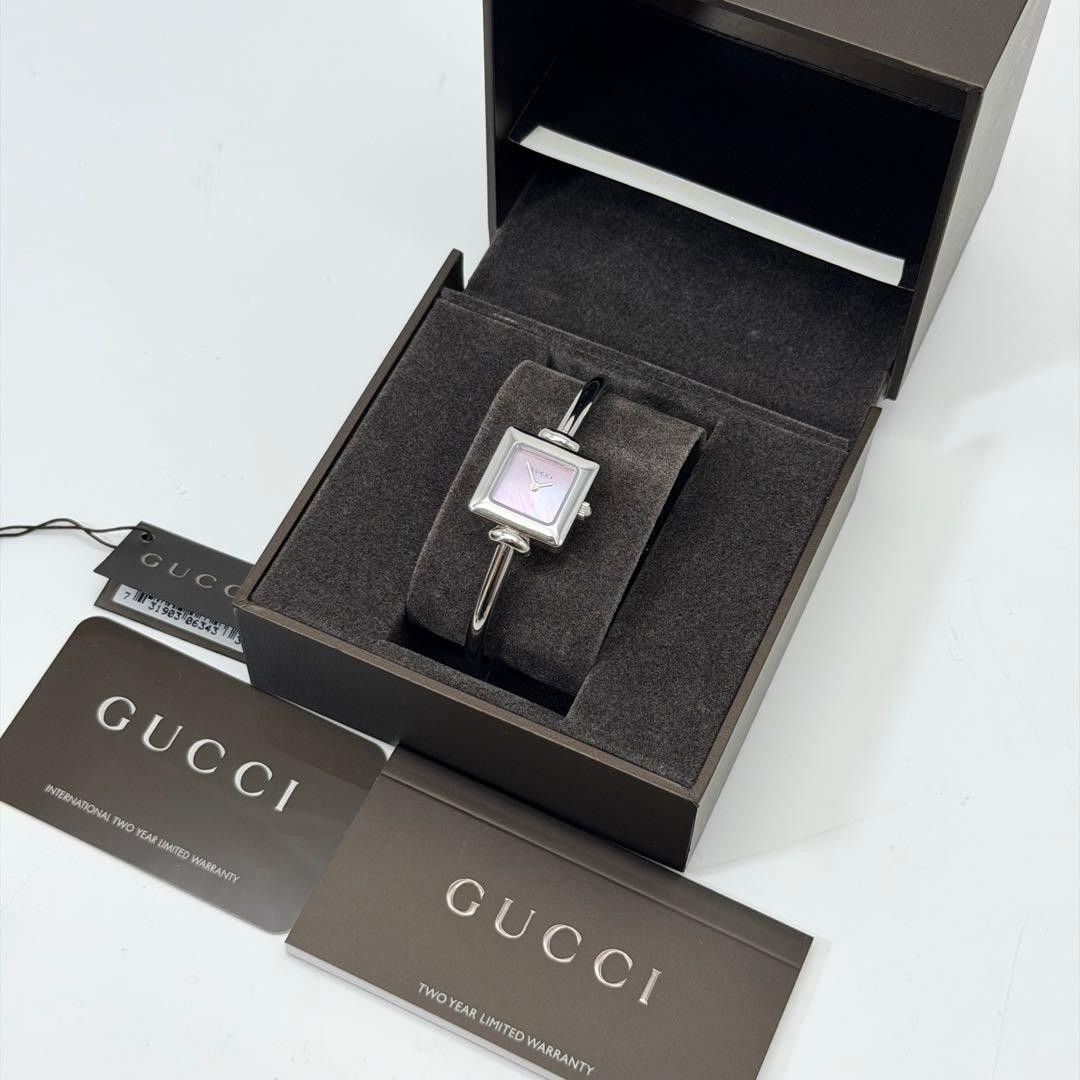 Gucci 1900L Pink Shell Square Bangle Watch Japan Quartz Working 0713265