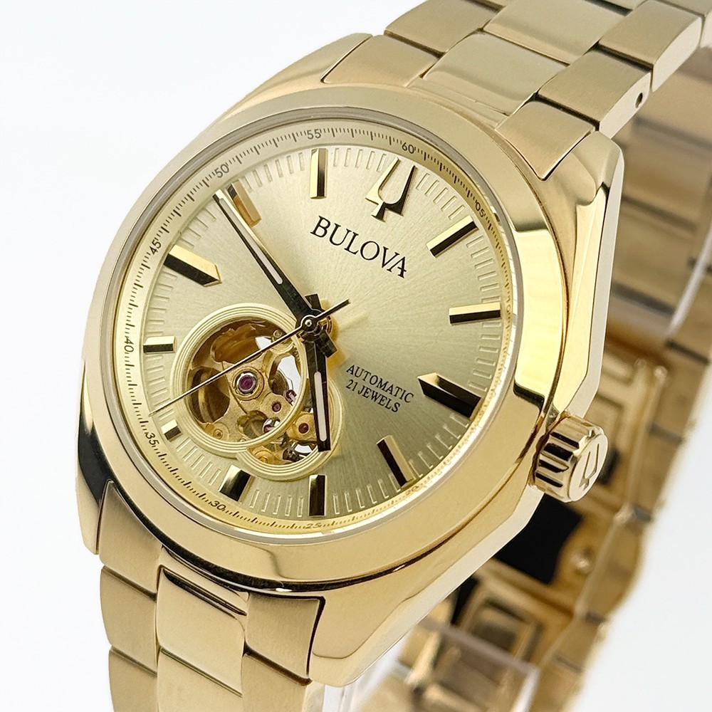 Bulova Men’s Surveyor Automatic Champagne Dial Gold Stainless Steel Watch 97A182