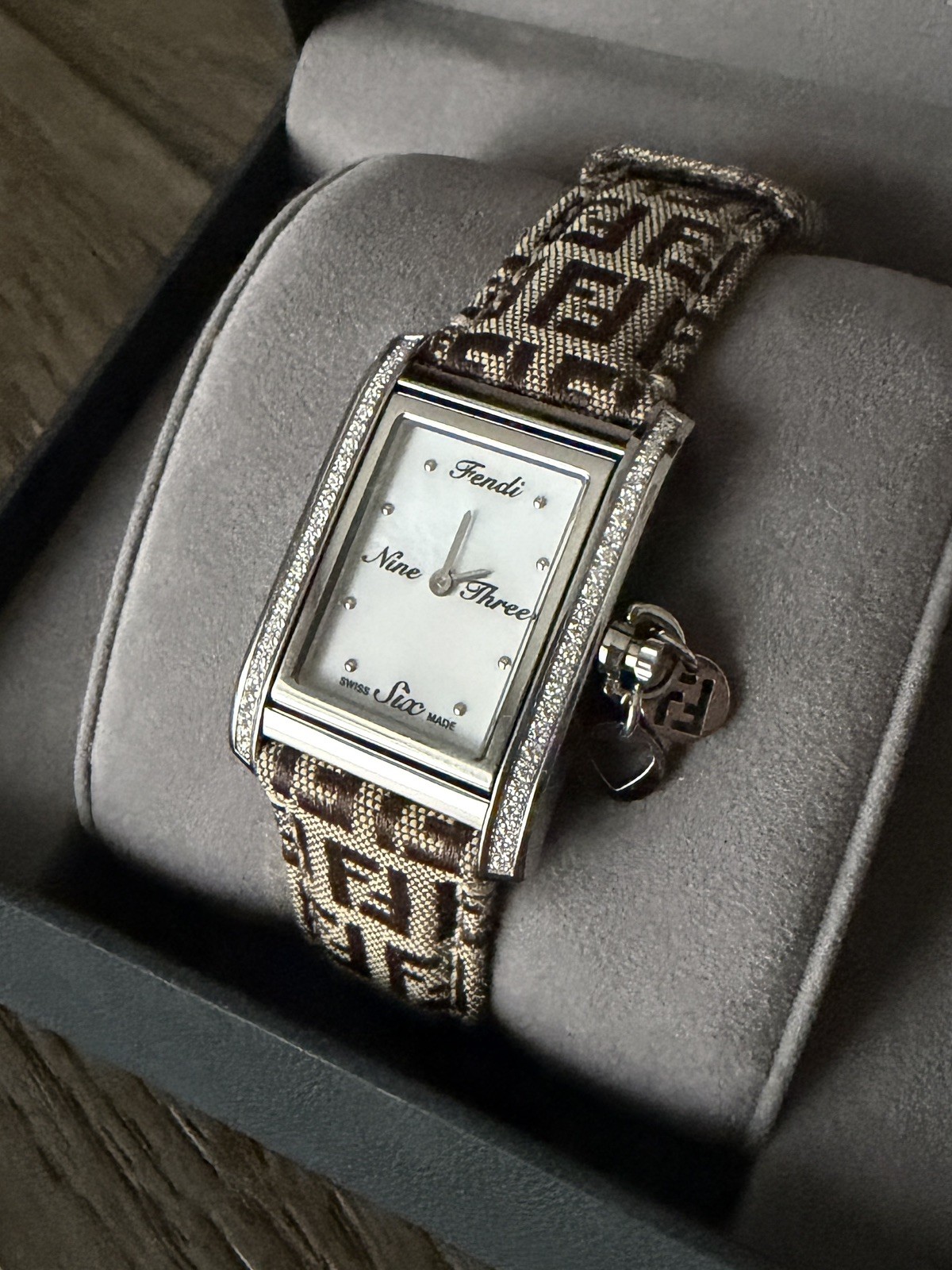 FENDI 7100 Series Print Canvas Strap Watch Ladies FF Logo – Beautiful