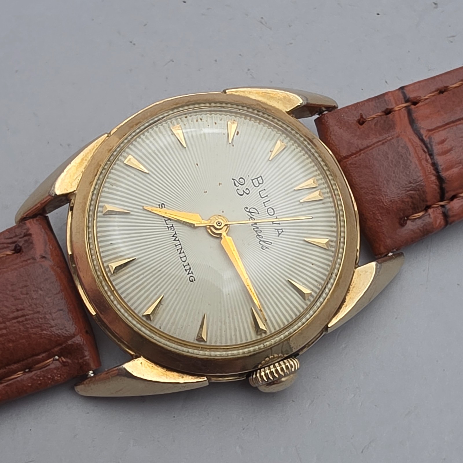 Vintage Bulova “23”men’s automatic watch 10K RGP Sunburst dial USA 1958