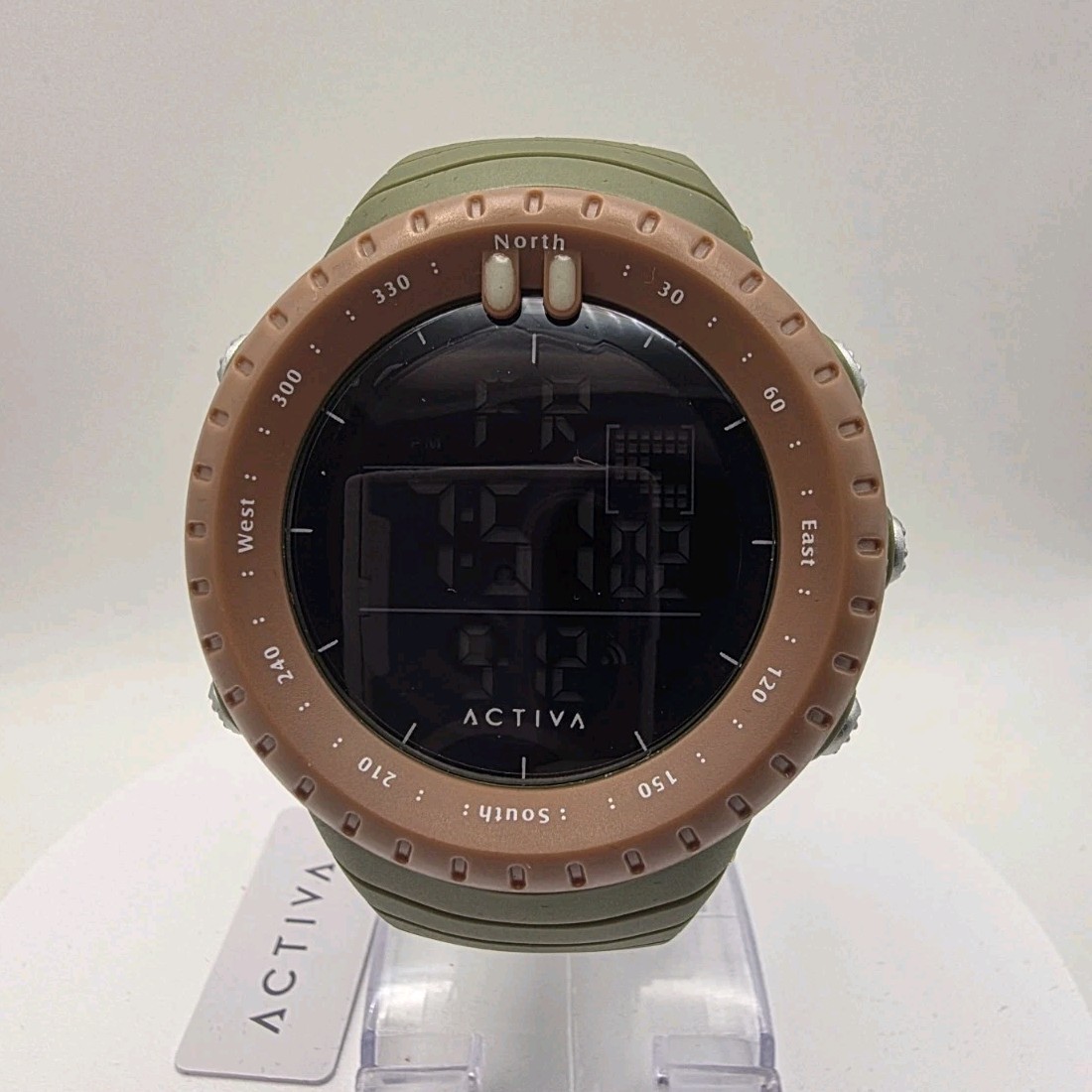 Activa Men’s Digital Sport Wristwatch Green Rubber Strap Brown/Green Case Black…