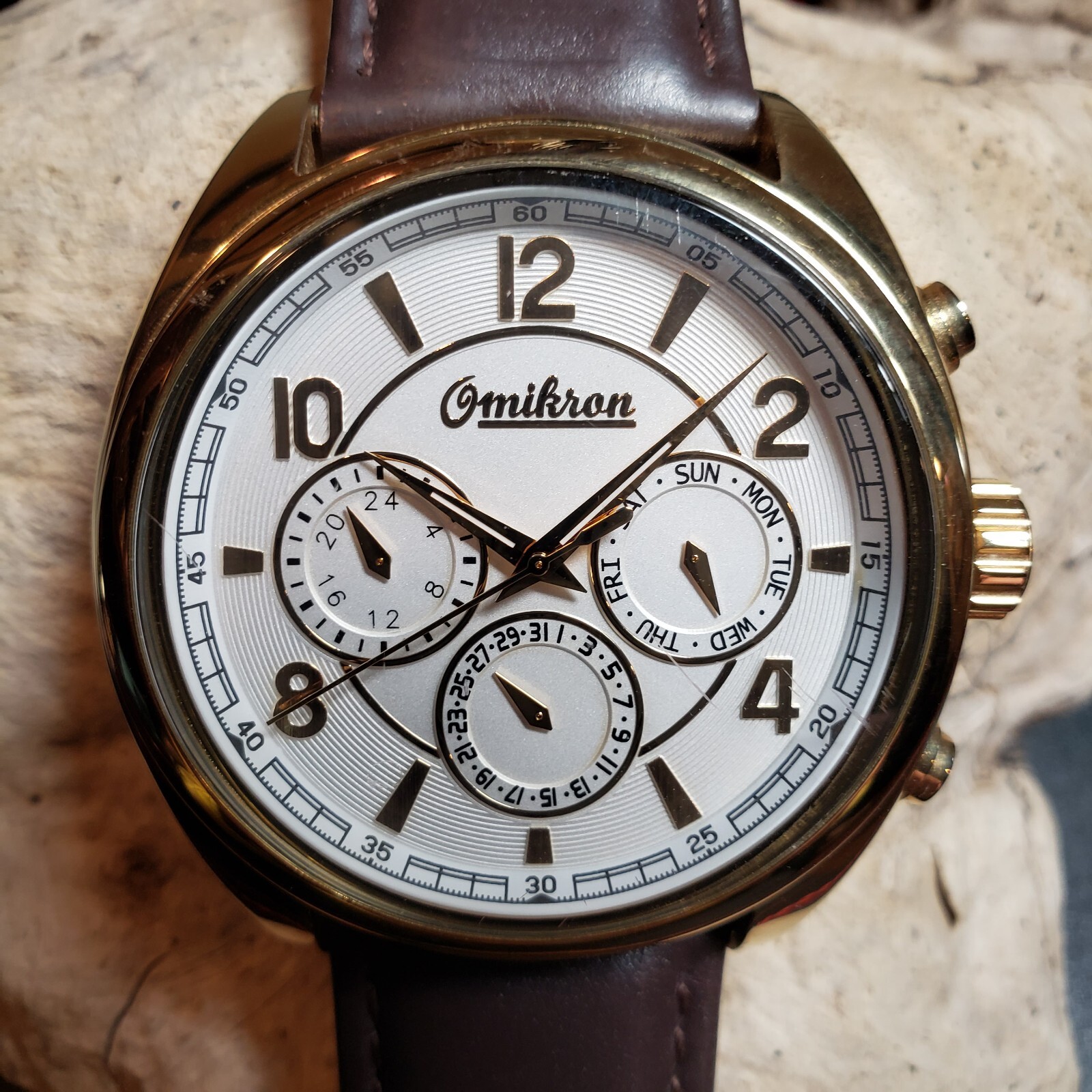 OMIKRON Striker Swiss Multi Function Gold Tone Men’s Luxury Dress Watch